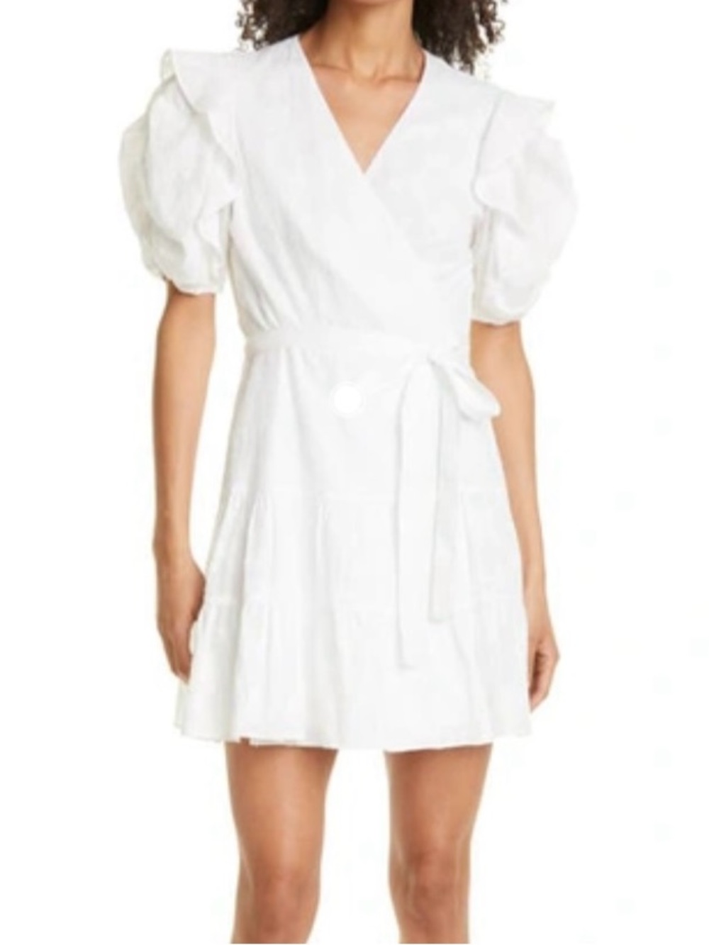Tanya Taylor Kimora Mini Cotton Wrap Dress White Size 2